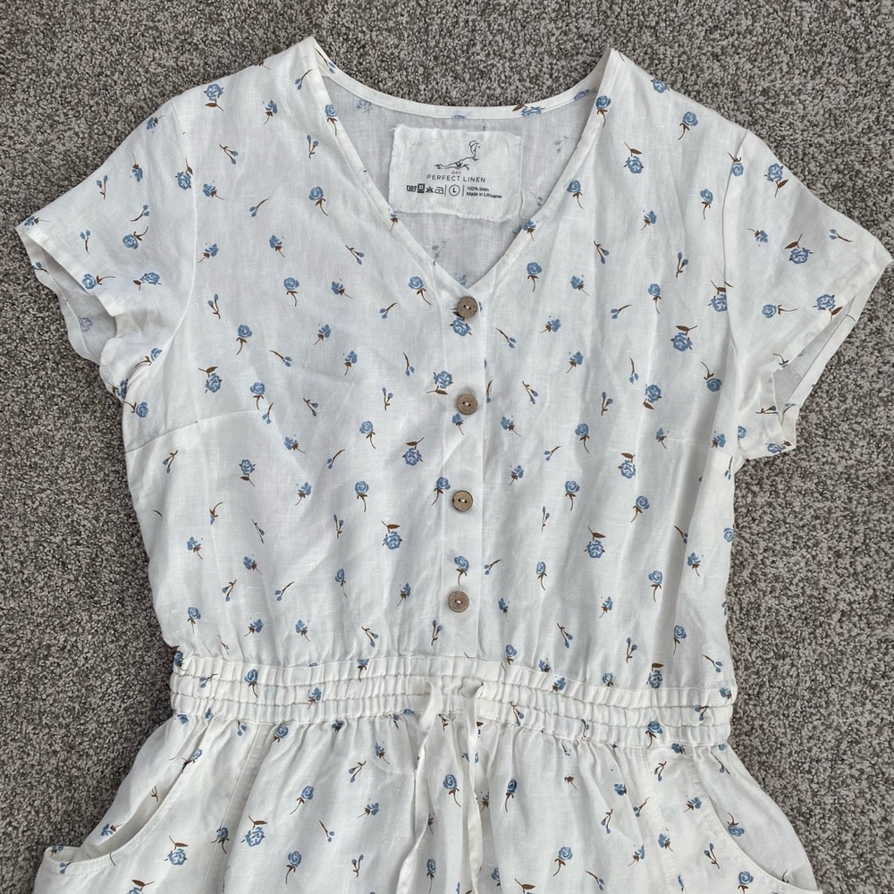 notPERFECTLINEN White and Blue Floral Midi Dress - Picture 5 of 10
